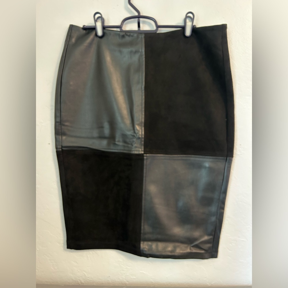 Black patch skirt - faux leather and faux velour